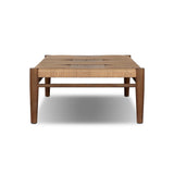 Mixed materials elevate this outdoor coffee table. Alternating weave patterns add texture and visual interest, contrasting with FSC®-certified teak framing. Cover or store indoors during inclement weather and when not in use. Amethyst Home provides interior design, new home construction design consulting, vintage area rugs, and lighting in the Tampa metro area.