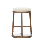 A simple backless stool pairs antique walnut-finished solid ash and high-performance fabric, for a warm, light look. A backless cylinder frame featured tapering for extra stability, with disc-like turning at the bottom for a heritage design detail. Perfectly sized for the counter. Amethyst Home provides interior design, new home construction design consulting, vintage area rugs, and lighting in the Dallas metro area.