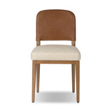 The classic material mix look you want in your dining space. Butterscotch top-grain leather with a subtle vintage look pairs with a neutral performance fabric-upholstered seat. Tapered legs and an armless silhouette look timelessly chic. Amethyst Home provides interior design, new home construction design consulting, vintage area rugs, and lighting in the Salt Lake City metro area.