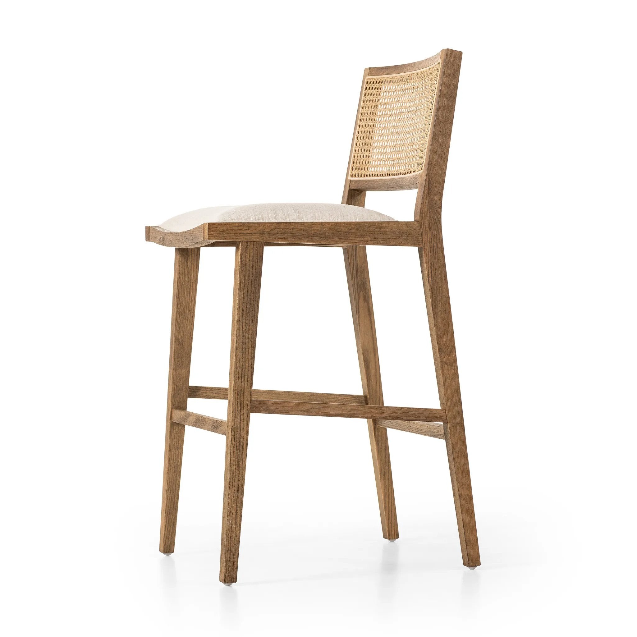Featuring Sage Savile Flax Bar + Counter Stool by Four Hands at Amethyst Home. Mixed materials make the chair. Solid natural beech wood features a natural cane back for extra texture, while a butterscotch-finished faux leather seat serves total comfort.BarOverall Dimensions: 20.50"w x 23.00"d x 42.50"hWeight: 22.05 lbsCounterOverall Dimensions: 20.50"w . Amethyst Home provides interior design, new home construction design consulting, vintage area rugs, and lighting in the Newport Beach metro area.
