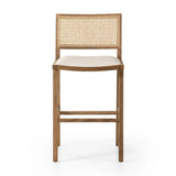 Featuring Sage Savile Flax Bar + Counter Stool by Four Hands at Amethyst Home. Mixed materials make the chair. Solid natural beech wood features a natural cane back for extra texture, while a butterscotch-finished faux leather seat serves total comfort.BarOverall Dimensions: 20.50"w x 23.00"d x 42.50"hWeight: 22.05 lbsCounterOverall Dimensions: 20.50"w . Amethyst Home provides interior design, new home construction design consulting, vintage area rugs, and lighting in the Winter Garden metro area.