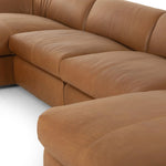 Featuring Saldana Lorento Cognac 4Pc Double Chaise by Four Hands at Amethyst Home. Soft, supple top-grain leather with a warm cognac hue meets vintage vibes with modern comfort. Intricate rouching along the back and corners gives each piece of this four-piece sectional a handcrafted, tailored feel, while feather-wrapped cushioning and spring suspension invi. Amethyst Home provides interior design, new home construction design consulting, vintage area rugs, and lighting in the Park City metro area.