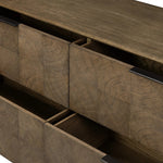 Influenced by contemporary design, this dresser’s simple frame showcases thick brown oak veneer with a tiled oyster cut pattern on the insert panels. Store your favorite clothing in four drawers with minimalist metal pulls.As fans of clean aesthetics at Amethyst, we love the nature inspired Salta 4 Drawer Dresser - Brown Oak Thin Oyster. Amethyst Home provides interior design, new home construction design consulting, vintage area rugs, and lighting in the Houston metro area.