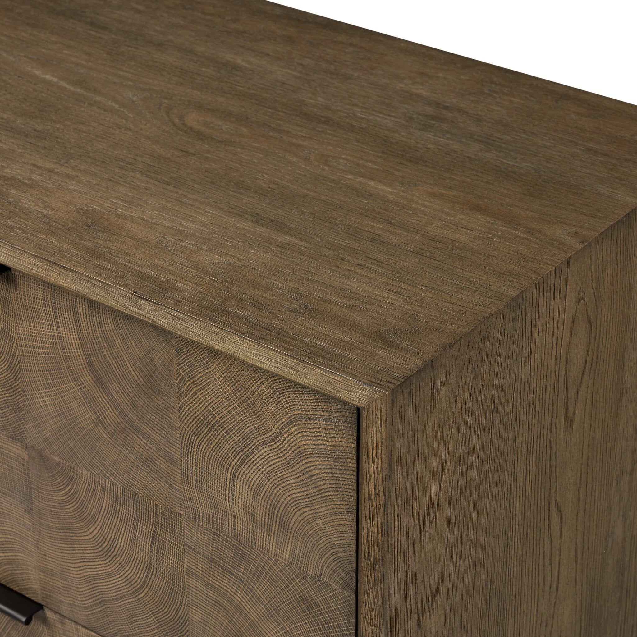 Influenced by contemporary design, this dresser’s simple frame showcases thick brown oak veneer with a tiled oyster cut pattern on the insert panels. Store your favorite clothing in four drawers with minimalist metal pulls.As fans of clean aesthetics at Amethyst, we love the nature inspired Salta 4 Drawer Dresser - Brown Oak Thin Oyster. Amethyst Home provides interior design, new home construction design consulting, vintage area rugs, and lighting in the Laguna Beach metro area.