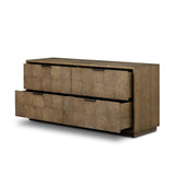 Influenced by contemporary design, this dresser’s simple frame showcases thick brown oak veneer with a tiled oyster cut pattern on the insert panels. Store your favorite clothing in four drawers with minimalist metal pulls.As fans of clean aesthetics at Amethyst, we love the nature inspired Salta 4 Drawer Dresser - Brown Oak Thin Oyster. Amethyst Home provides interior design, new home construction design consulting, vintage area rugs, and lighting in the Miami metro area.