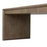This desk’s simple frame showcases warm brown solid oak with an oyster cut grid pattern on the top and sides. Three drawers create space for office supplies and more.As fans of luxe aesthetics at Amethyst, we love the warm modern inspired Salta Desk - Brown Oak Thick Veneer. Amethyst Home provides interior design, new home construction design consulting, vintage area rugs, and lighting in the Newport Beach metro area.