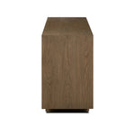 This media console’s simple frame showcases thick brown oak veneer with an oyster cut grid pattern on the door and drawer fronts. Minimalist metal pulls open to ample storage for living space essentials. Rear cutouts for cord management.As lovers of luxe style at Amethyst, we love the designer inspired Salta Media Console - Brown Oak Thick Veneer. Amethyst Home provides interior design, new home construction design consulting, vintage area rugs, and lighting in the Boston metro area.