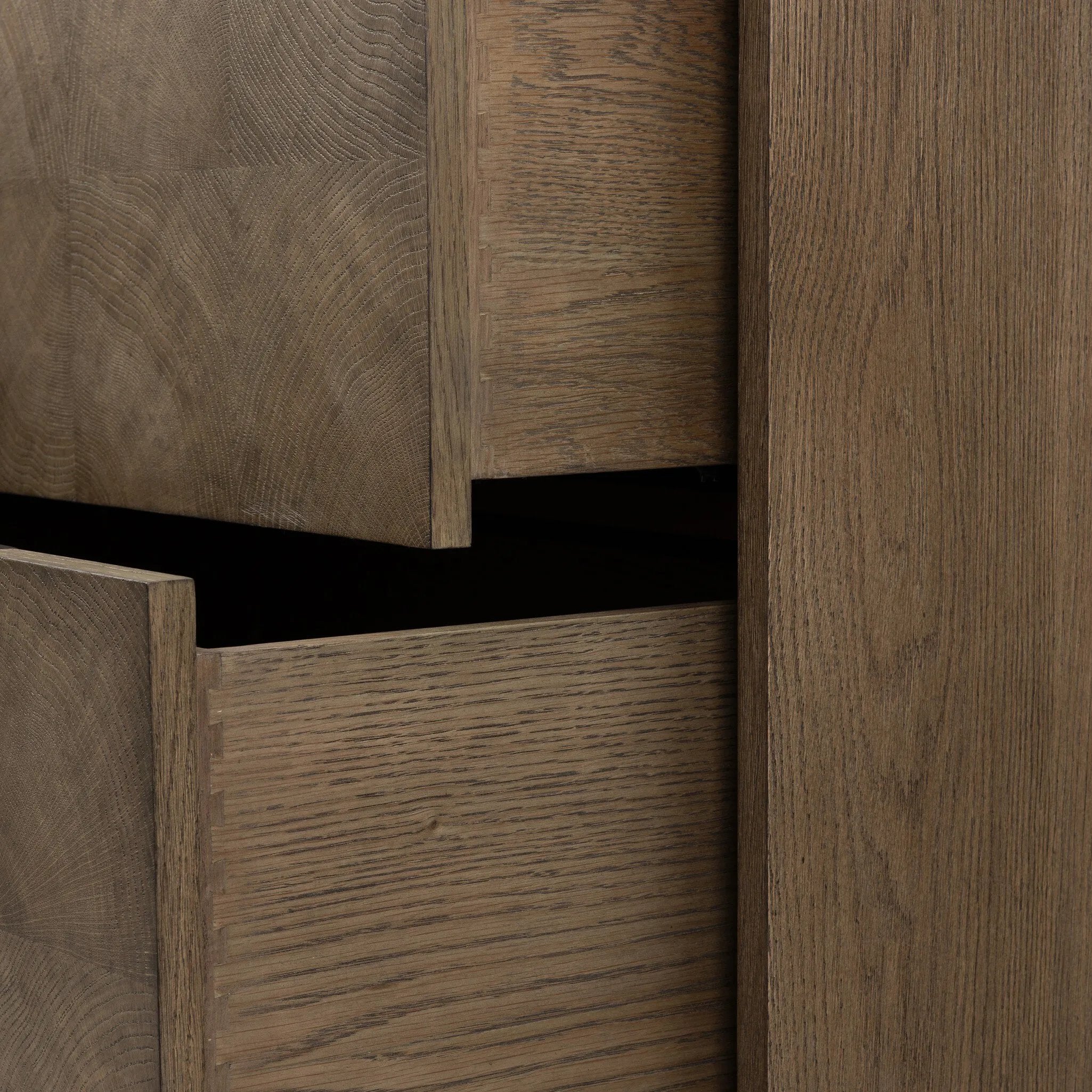 This media console’s simple frame showcases thick brown oak veneer with an oyster cut grid pattern on the door and drawer fronts. Minimalist metal pulls open to ample storage for living space essentials. Rear cutouts for cord management.As lovers of luxe style at Amethyst, we love the designer inspired Salta Media Console - Brown Oak Thick Veneer. Amethyst Home provides interior design, new home construction design consulting, vintage area rugs, and lighting in the Monterey metro area.