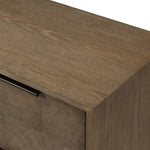 This media console’s simple frame showcases thick brown oak veneer with an oyster cut grid pattern on the door and drawer fronts. Minimalist metal pulls open to ample storage for living space essentials. Rear cutouts for cord management.As lovers of luxe style at Amethyst, we love the designer inspired Salta Media Console - Brown Oak Thick Veneer. Amethyst Home provides interior design, new home construction design consulting, vintage area rugs, and lighting in the Omaha metro area.