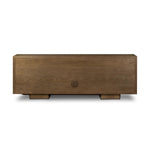 This media console’s simple frame showcases thick brown oak veneer with an oyster cut grid pattern on the door and drawer fronts. Minimalist metal pulls open to ample storage for living space essentials. Rear cutouts for cord management.As lovers of luxe style at Amethyst, we love the designer inspired Salta Media Console - Brown Oak Thick Veneer. Amethyst Home provides interior design, new home construction design consulting, vintage area rugs, and lighting in the San Diego metro area.
