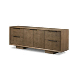 This media console’s simple frame showcases thick brown oak veneer with an oyster cut grid pattern on the door and drawer fronts. Minimalist metal pulls open to ample storage for living space essentials. Rear cutouts for cord management.As lovers of luxe style at Amethyst, we love the designer inspired Salta Media Console - Brown Oak Thick Veneer. Amethyst Home provides interior design, new home construction design consulting, vintage area rugs, and lighting in the Washington metro area.