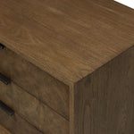 Influenced by contemporary design, this nightstand’s simple frame showcases thick brown oak veneer with a tiled oyster cut pattern on the insert panels. Three drawers with minimalist metal pulls offer ample space for bedside essentials. Amethyst Home provides interior design, new home construction design consulting, vintage area rugs, and lighting in the Seattle metro area.