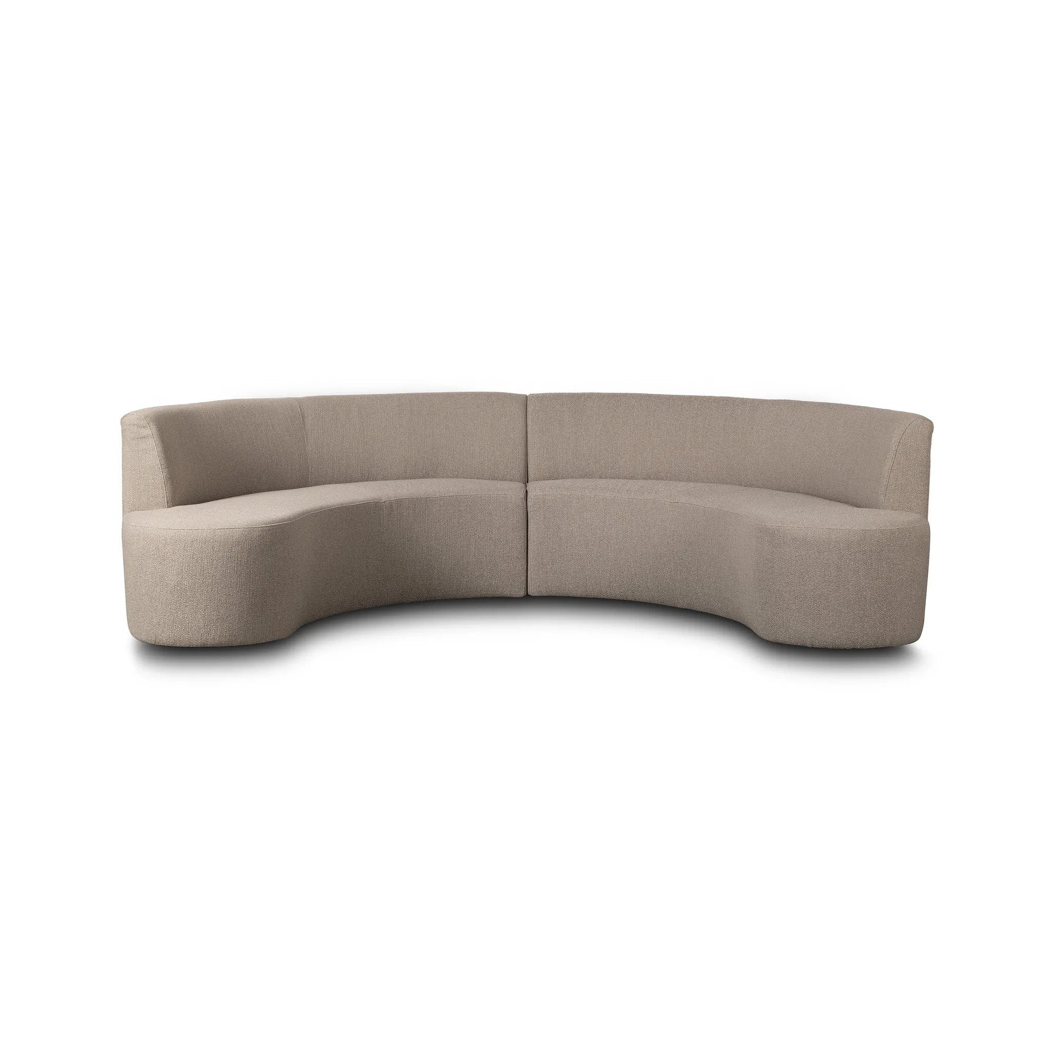 Dramatically shaped and tightly tailored, ivory high-performance fabric places a sensible twist on an elegant banquette-style dining bench Amethyst Home provides interior design, new home construction design consulting, vintage area rugs, and lighting in the Newport Beach metro area.