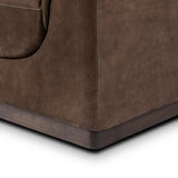 Inspired by 1970s Brutalism, this urban tuxedo sofa balances a rounded solid wood plinth with a curved seat deck and a relaxed, "wrinkled" upholstery design. Feather-blend cushions wrap the frame, finished with dramatic blind tufting for a hand-crafted, textural edge. Amethyst Home provides interior design, new home construction design consulting, vintage area rugs, and lighting in the Des Moines metro area.