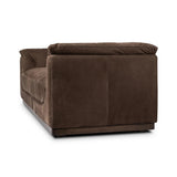 Inspired by 1970s Brutalism, this urban tuxedo sofa balances a rounded solid wood plinth with a curved seat deck and a relaxed, "wrinkled" upholstery design. Feather-blend cushions wrap the frame, finished with dramatic blind tufting for a hand-crafted, textural edge. Amethyst Home provides interior design, new home construction design consulting, vintage area rugs, and lighting in the Seattle metro area.
