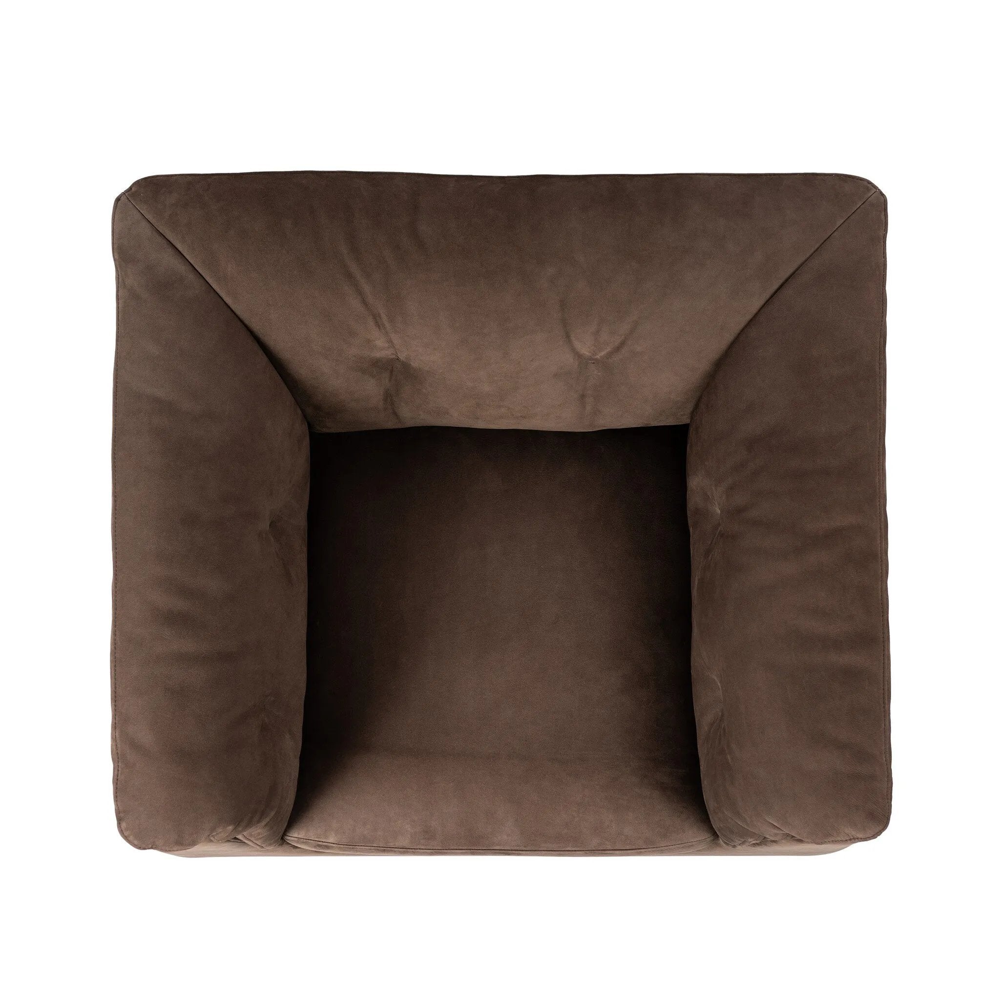 Inspired by 1970s brutalism, this urban swivel chair balances a rounded solid wood plinth with a curved seat deck and a relaxed, "wrinkled" upholstery design. Feather-blend cushions wrap the frame, finished with dramatic blind tufting for a hand-crafted, textural edge. Amethyst Home provides interior design, new home construction design consulting, vintage area rugs, and lighting in the Austin metro area.