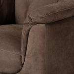 Inspired by 1970s brutalism, this urban swivel chair balances a rounded solid wood plinth with a curved seat deck and a relaxed, "wrinkled" upholstery design. Feather-blend cushions wrap the frame, finished with dramatic blind tufting for a hand-crafted, textural edge. Amethyst Home provides interior design, new home construction design consulting, vintage area rugs, and lighting in the Monterey metro area.