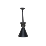 Cast aluminum shapes a statement-sized candle holder, with an asymmetrical format and swooping arms across a ball finial detail in the center. The balance of molded, cast shapes meets the refined geometric look of the tapered base. Use with tapered candles only Amethyst Home provides interior design, new home construction design consulting, vintage area rugs, and lighting in the Calabasas metro area.