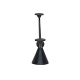 Cast aluminum shapes a statement-sized candle holder, with an asymmetrical format and swooping arms across a ball finial detail in the center. The balance of molded, cast shapes meets the refined geometric look of the tapered base. Use with tapered candles only Amethyst Home provides interior design, new home construction design consulting, vintage area rugs, and lighting in the Calabasas metro area.