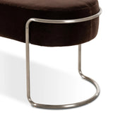 Modern vibes, playful shaping. Velvety, cocoa-colored performance fabric pairs with a silver-finished stainless steel frame. Performance fabrics are specially created to withstand spills, stains, high traffic and wear, ensuring long-term comfort and unmatched durability. Amethyst Home provides interior design, new home construction design consulting, vintage area rugs, and lighting in the Scottsdale metro area.