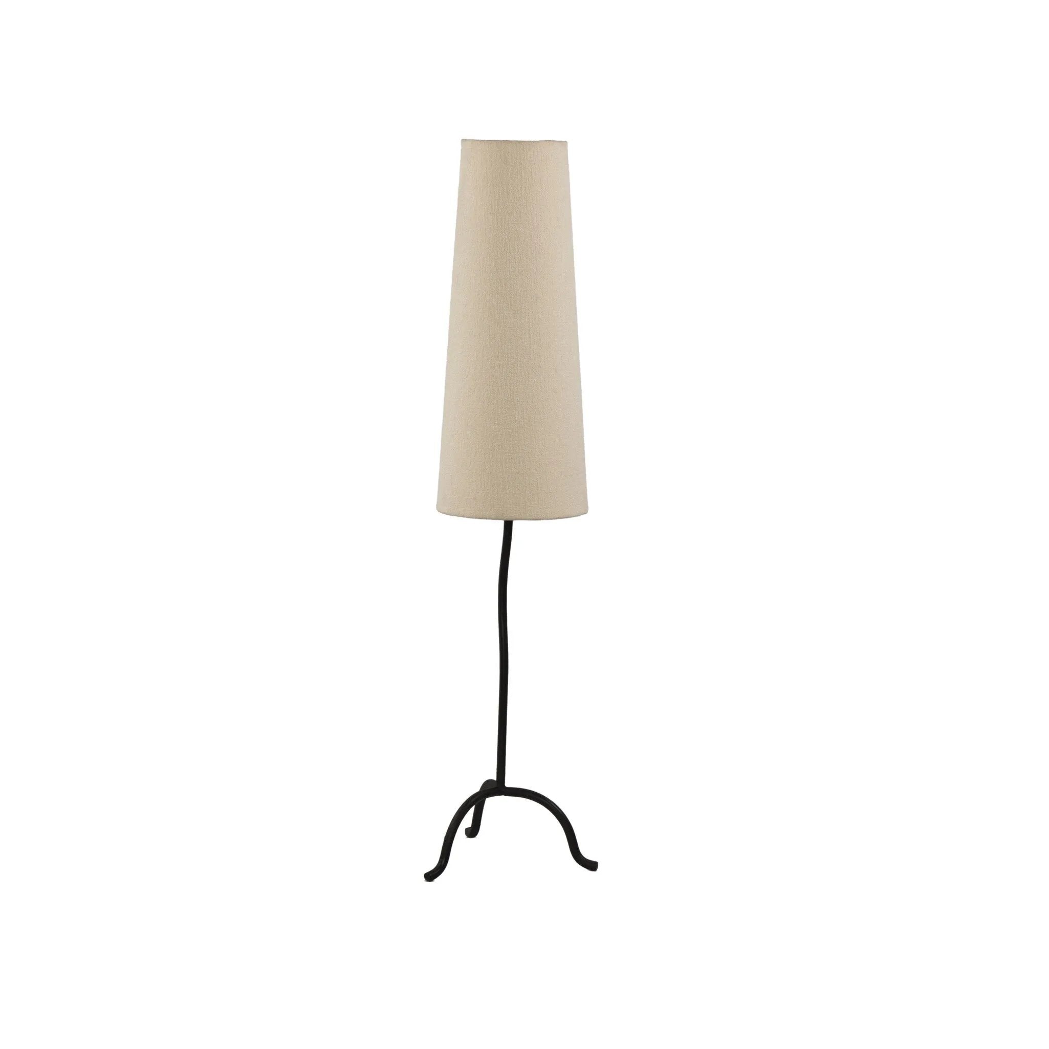 Featuring Selby Black Wrought Iron Floor Lamp by Four Hands at Amethyst Home. A curved cast iron tripod base pairs with an elongated boucle shade for a sculpted, minimalist look that works into any room with ease. Overall Dimensions: 12.75"w x 12.75"d x 60.00"h. Amethyst Home provides interior design, new home construction design consulting, vintage area rugs, and lighting in the San Diego metro area.