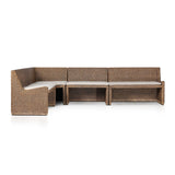 Antique-inspired coastal style. Rattan introduces varying natural shades and texture to this dining bench, and the frame's soft lines and fabric cushion invite a comfortable sit. Option to style alone or pair with other pieces in the collection. A design collaboration by Amber Lewis and Four Hands. Amethyst Home provides interior design, new home construction design consulting, vintage area rugs, and lighting in the Kansas City metro area.