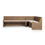Antique-inspired coastal style. Rattan introduces varying natural shades and texture to this dining bench, and the frame's soft lines and fabric cushion invite a comfortable sit. Option to style alone or pair with other pieces in the collection. A design collaboration by Amber Lewis and Four Hands. Amethyst Home provides interior design, new home construction design consulting, vintage area rugs, and lighting in the Portland metro area.