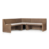 Antique-inspired coastal style. Rattan introduces varying natural shades and texture to this dining bench, and the frame's soft lines and fabric cushion invite a comfortable sit. Option to style alone or pair with other pieces in the collection. A design collaboration by Amber Lewis and Four Hands. Amethyst Home provides interior design, new home construction design consulting, vintage area rugs, and lighting in the Tampa metro area.