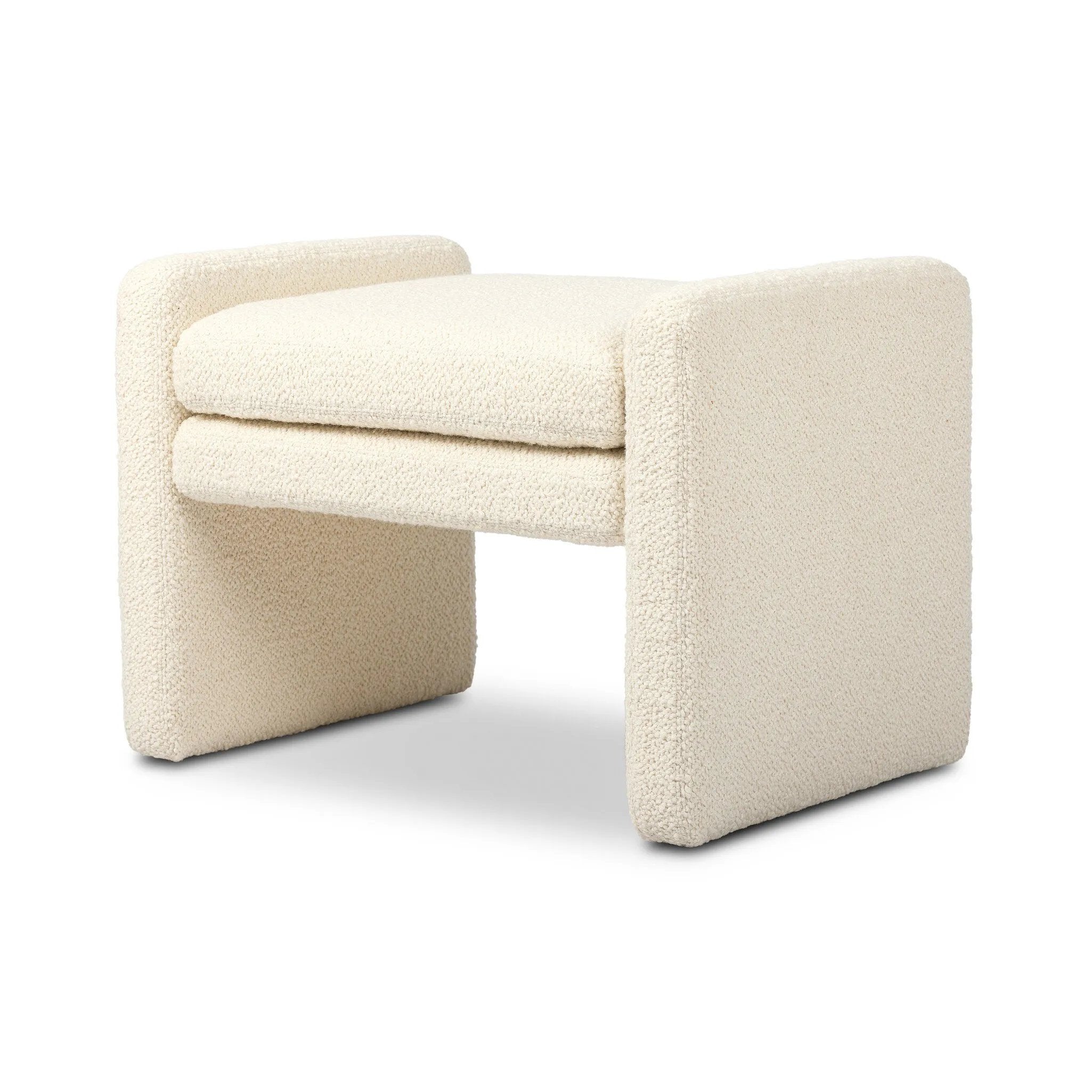 A traditional wool-blend fabric in cream covers this versatile ottoman for an easy fit in any room Amethyst Home provides interior design, new home construction design consulting, vintage area rugs, and lighting in the Winter Garden metro area.