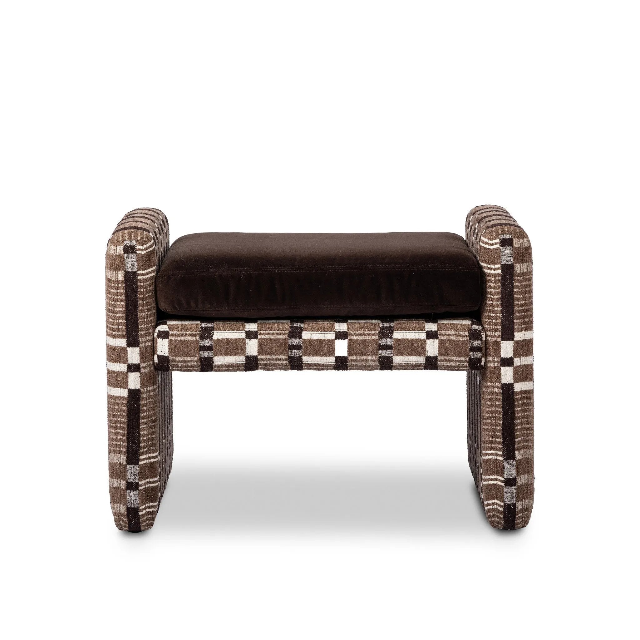A playful vintage-inspired fabric covers this ottoman, adding a subtle flair to any room.As fans of wabi sabi materials at Amethyst, we love the optimistic inspired Serena Ottoman - Sandhill Cocoa. This item pairs well with other brands such as Visual Comfort and is perfect for eclectic homes Amethyst Home provides interior design, new home construction design consulting, vintage area rugs, and lighting in the Alpharetta metro area.