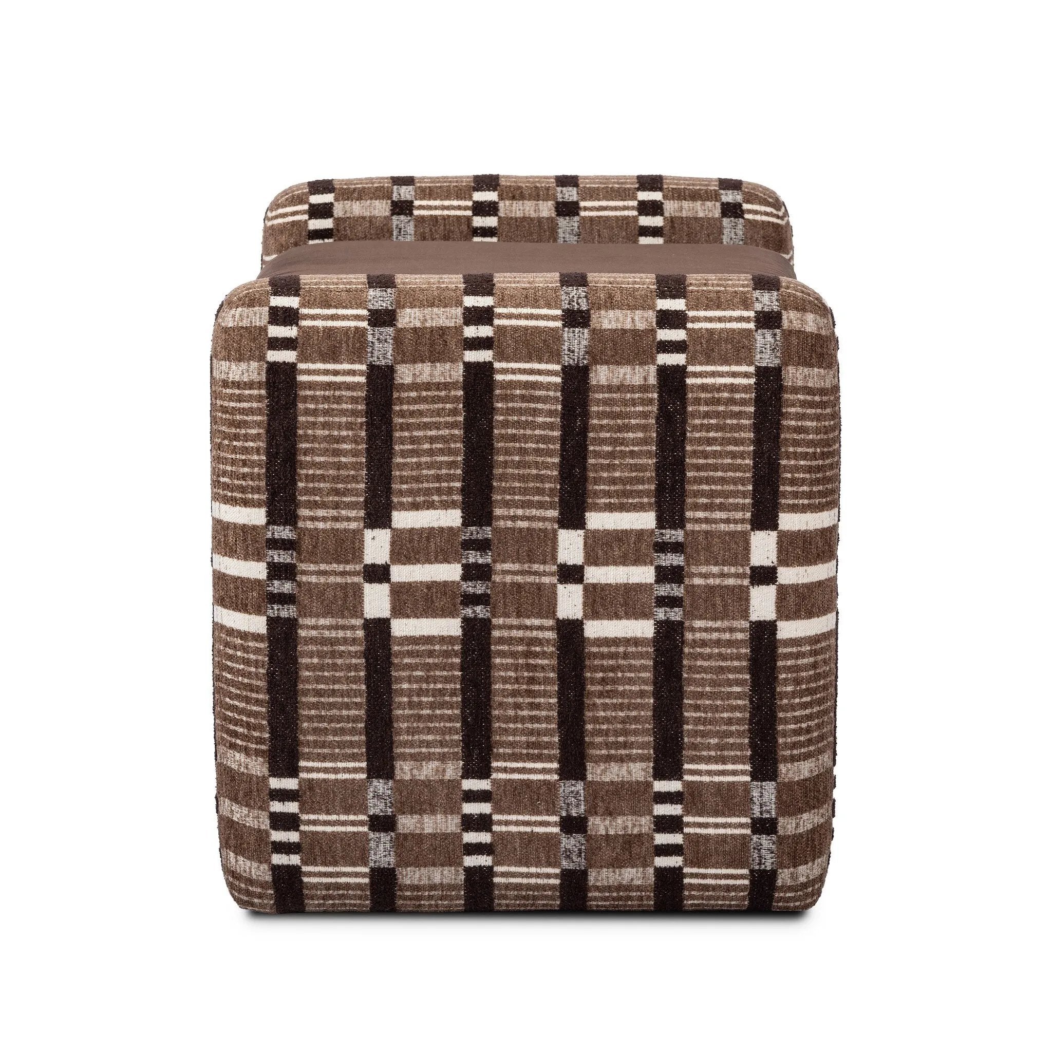 A playful vintage-inspired fabric covers this ottoman, adding a subtle flair to any room.As fans of wabi sabi materials at Amethyst, we love the optimistic inspired Serena Ottoman - Sandhill Cocoa. This item pairs well with other brands such as Visual Comfort and is perfect for eclectic homes Amethyst Home provides interior design, new home construction design consulting, vintage area rugs, and lighting in the Tampa metro area.