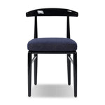 Echoing lacquered seating from another era, this glossy dining chair features mahogany construction, a timeless back, and royal blue upholstery Amethyst Home provides interior design, new home construction design consulting, vintage area rugs, and lighting in the Alpharetta metro area.