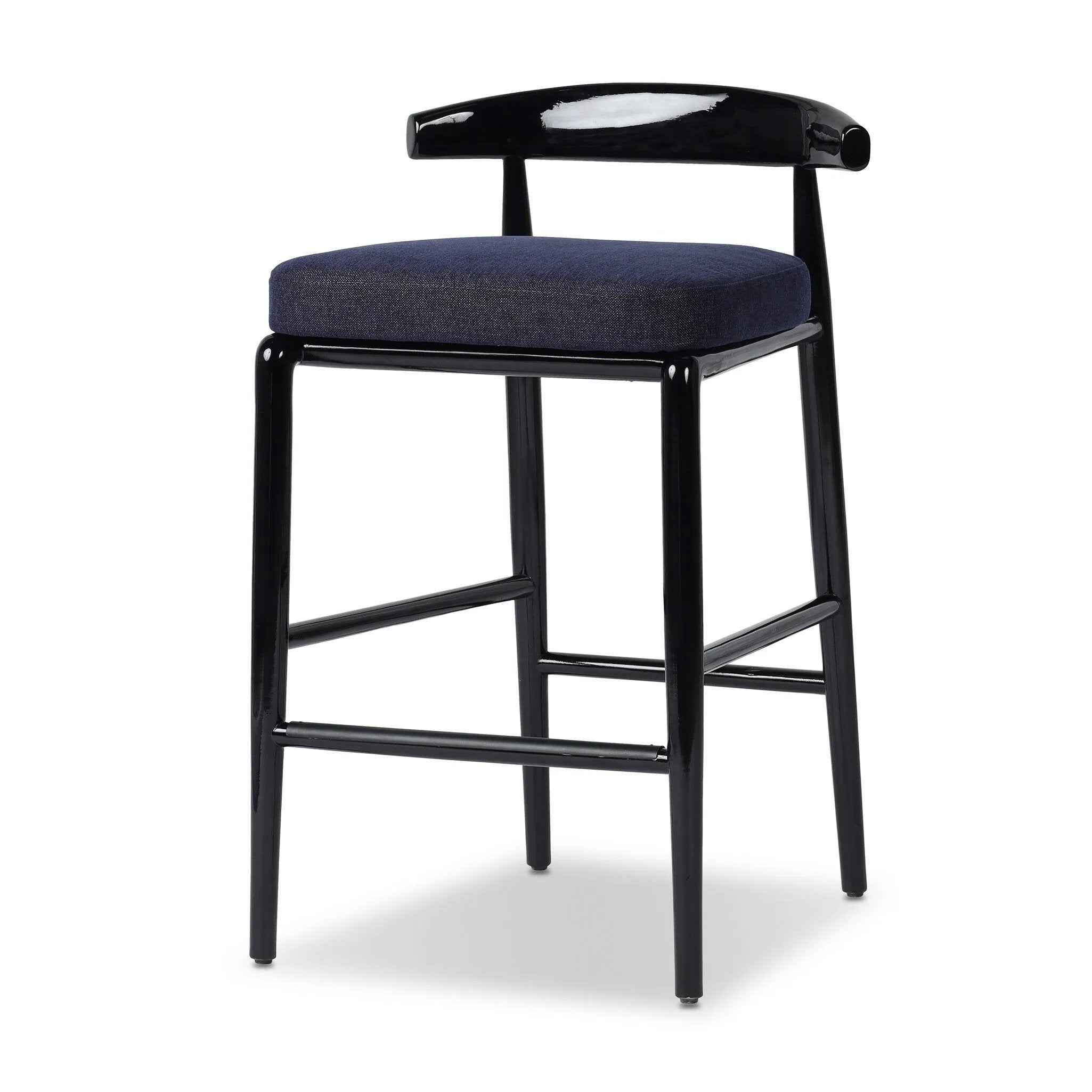 Echoing lacquered seating from another era, this glossy dining chair features mahogany construction, a timeless back, and royal blue upholstery Amethyst Home provides interior design, new home construction design consulting, vintage area rugs, and lighting in the Laguna Beach metro area.