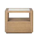 Bring bonus storage and a light look to the living space. Made from sandy oak and clear tempered glass with a single drawer, shelving beneath the glass doubles as a shadowbox or an extra display surface.As lovers of clean materials at Amethyst, we love the designer inspired Shiloh End Table - Tempered Glass. Amethyst Home provides interior design, new home construction design consulting, vintage area rugs, and lighting in the Washington metro area.