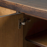 Featuring Shizuko Distressed Walnut Sideboard by Four Hands at Amethyst Home. This Shizuko Distressed Walnut Sideboard is perfect for adding extra storage and style to your dining or living room. With its unique distressed walnut finish, it will add a touch of elegance to any space. Its spacious interior and sturdy build make it a functional and durable choice.. Amethyst Home provides interior design, new home construction design consulting, vintage area rugs, and lighting in the Miami metro area.
