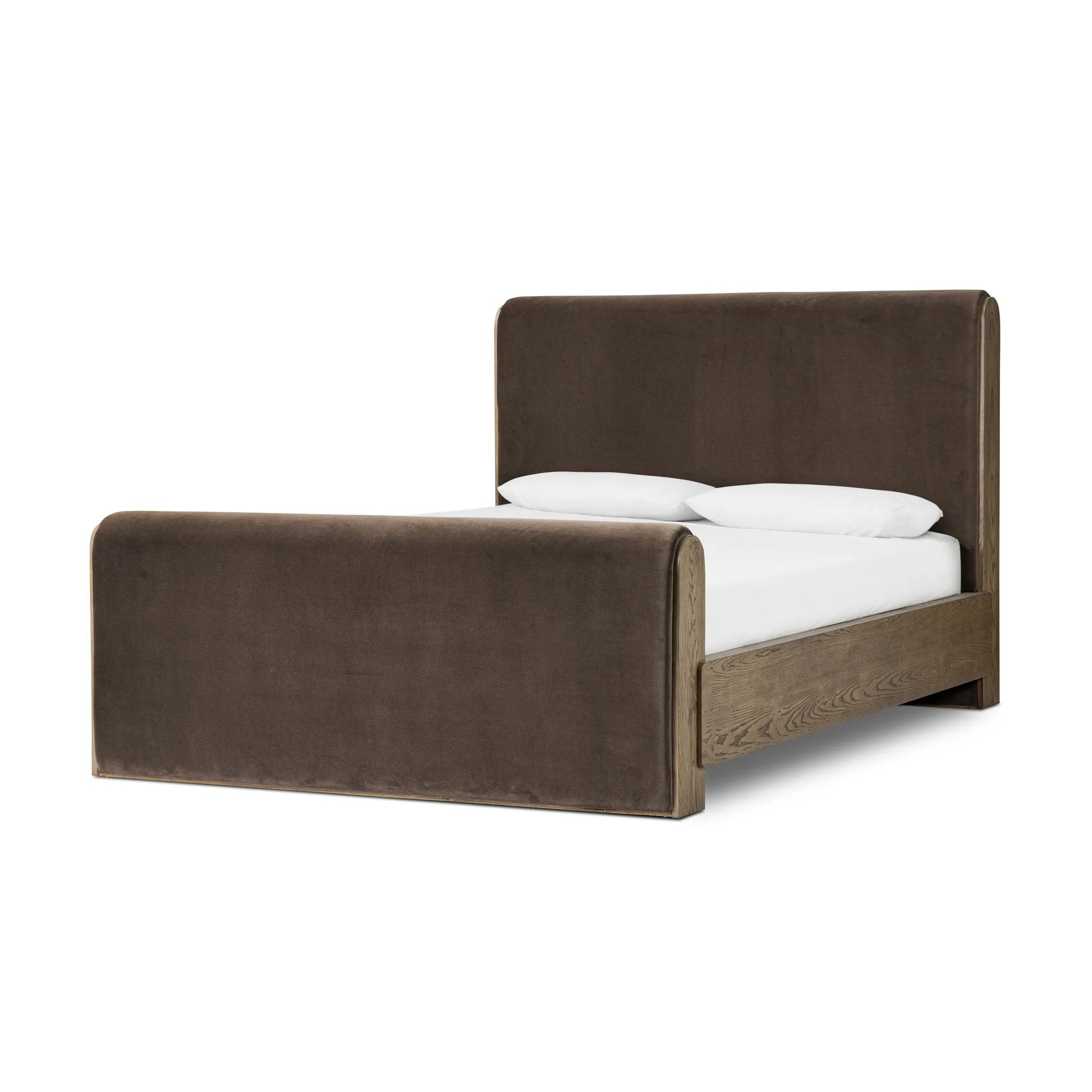 Upholstered in a rich, chocolate-brown velvet, bringing a textured feel and luxe look to the bedroom. Steam on occasion to smooth tracking Amethyst Home provides interior design, new home construction design consulting, vintage area rugs, and lighting in the Nashville metro area.