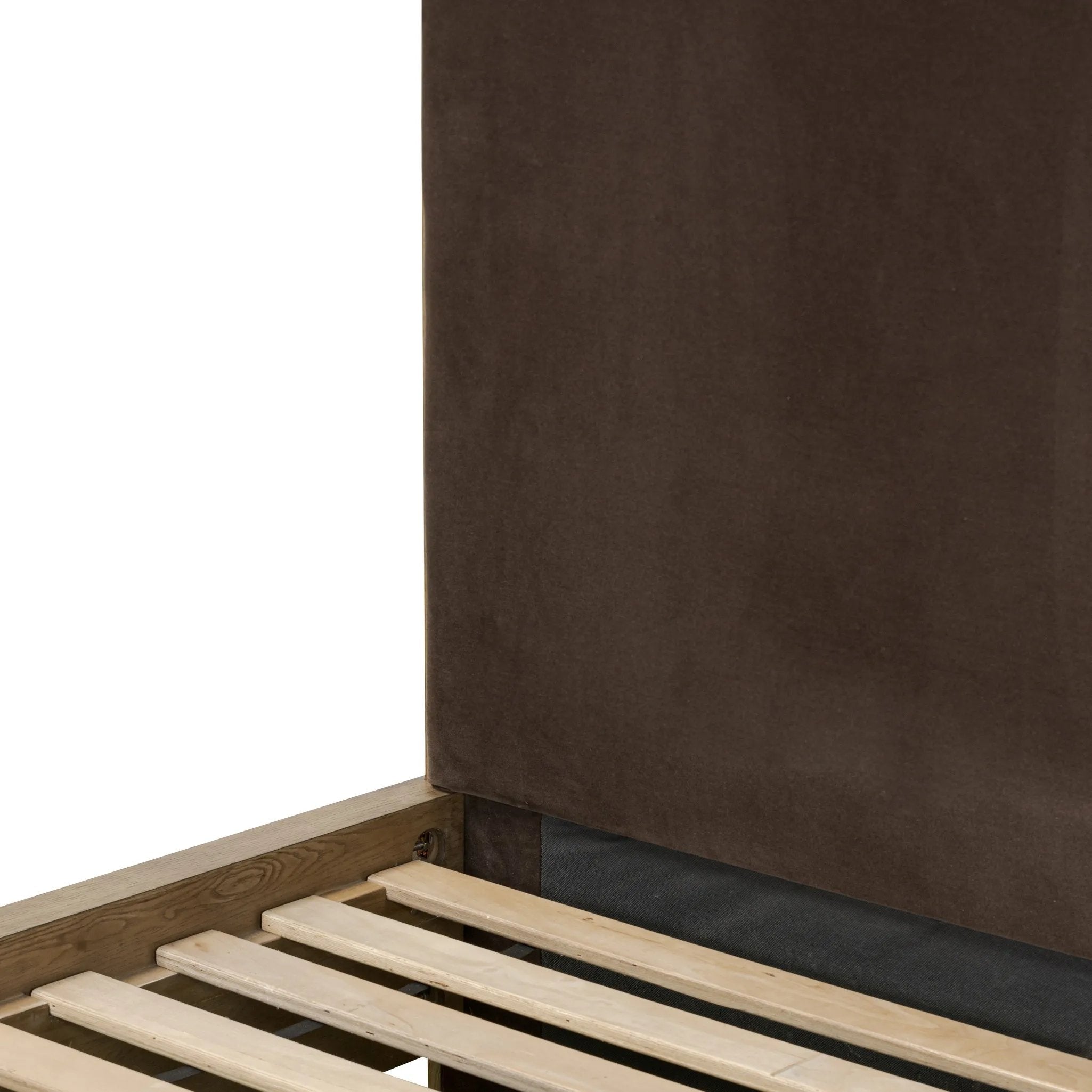 Upholstered in a rich, chocolate-brown velvet, bringing a textured feel and luxe look to the bedroom. Steam on occasion to smooth tracking Amethyst Home provides interior design, new home construction design consulting, vintage area rugs, and lighting in the San Diego metro area.