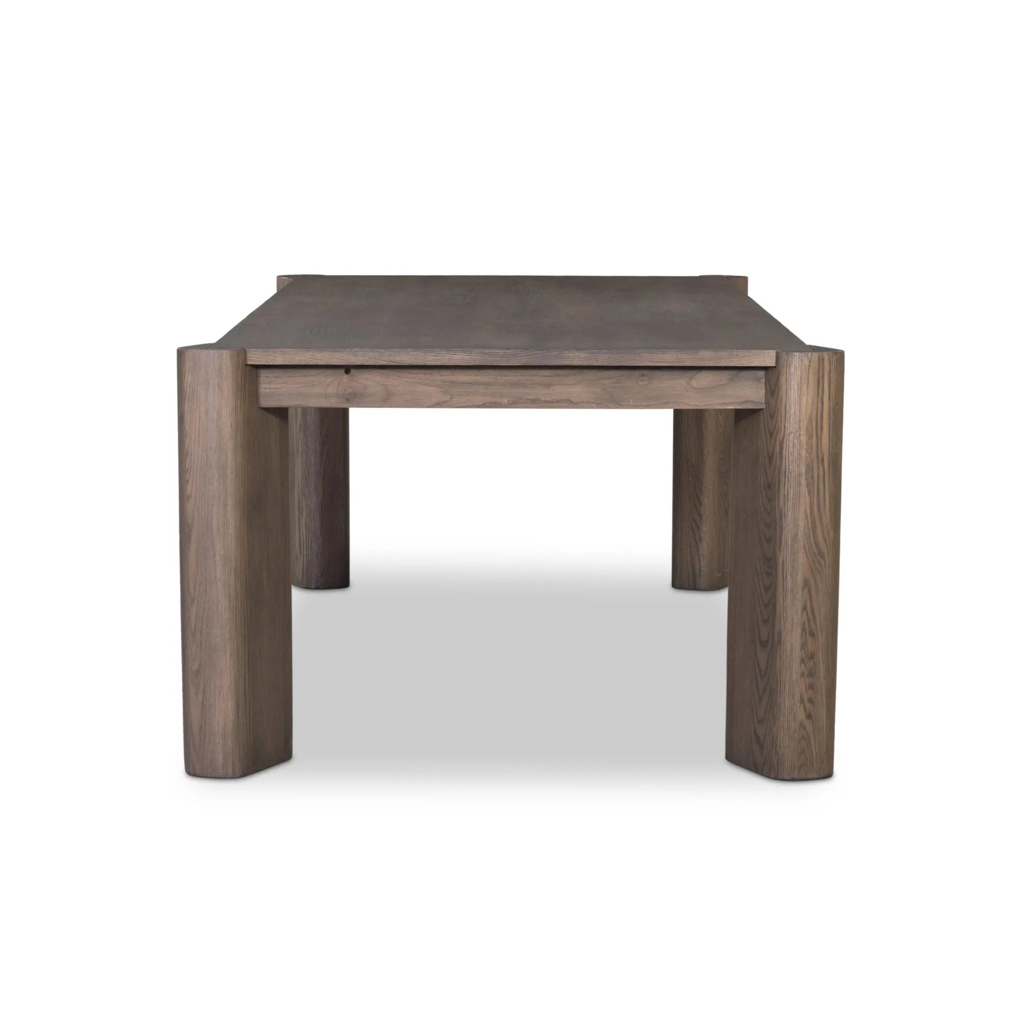Featuring Soho Aged Natural Oak Veneer Dining Table by Four Hands at Amethyst Home. A Parsons-style dining table is defined by heavy proportions and angled, over-scaled legs. Crafted from reclaimed wood and finished with an aged natural oak stain to showcase natural cracks and patches for added character.Overall Dimensions: 98.00"w x 46.25"d x 30.00"hWeight . Amethyst Home provides interior design, new home construction design consulting, vintage area rugs, and lighting in the Monterey metro area.