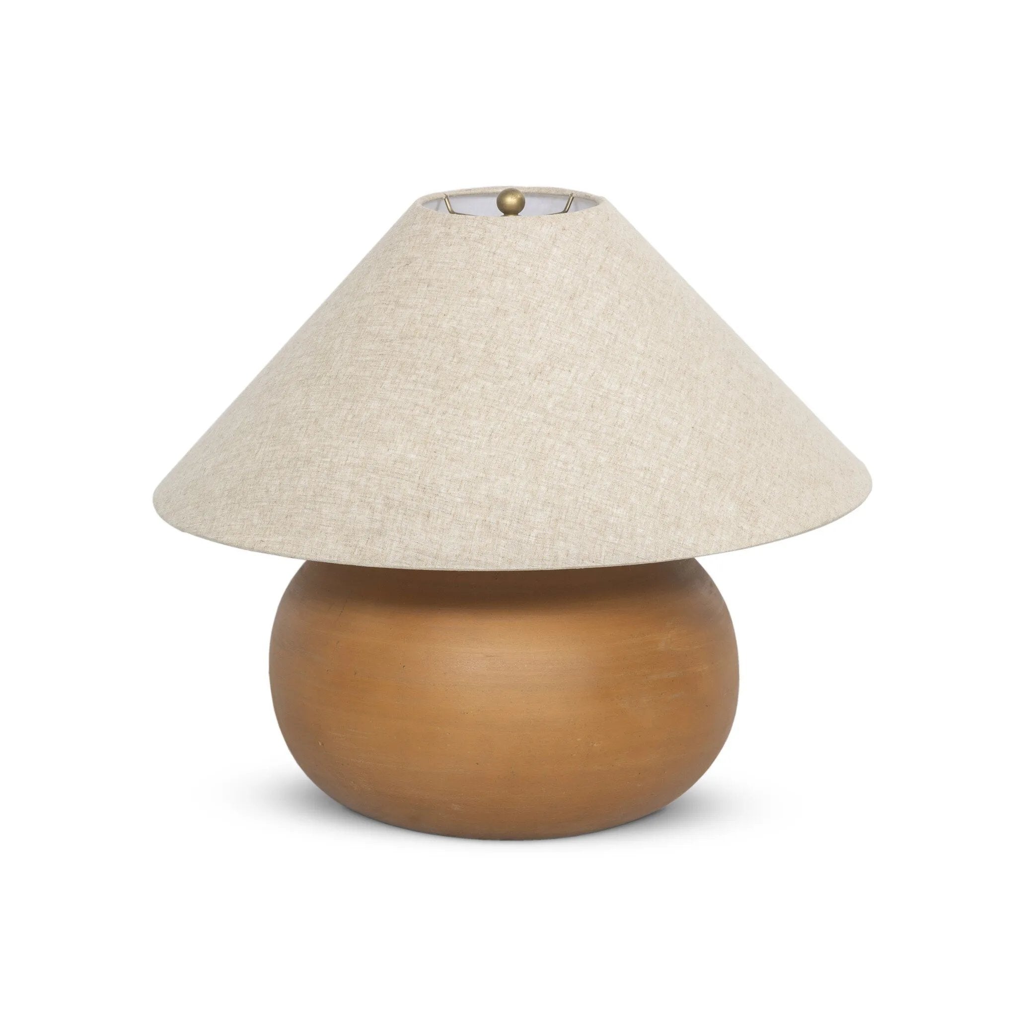 Inspired by vintage vessels, a stout table lamp bears the unique markings of natural terracotta. Topped with a neutral linen shade for texture and contrast Amethyst Home provides interior design, new home construction design consulting, vintage area rugs, and lighting in the Boston metro area.