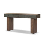 Warm, timeless woods pair with painted linen drawers fronts lacquered in a dark green, for a updated bohemian look. Complete with three drawers for media needs and more.As enthusiasts of modern style at Amethyst, we love the optimistic inspired Soloman Console Table - Stained Saddle Brown Sungkai Veneer. Amethyst Home provides interior design, new home construction design consulting, vintage area rugs, and lighting in the Boston metro area.