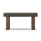 Warm, timeless woods pair with painted linen drawers fronts lacquered in a dark green, for a updated bohemian look. Complete with three drawers for media needs and more.As enthusiasts of modern style at Amethyst, we love the optimistic inspired Soloman Console Table - Stained Saddle Brown Sungkai Veneer. Amethyst Home provides interior design, new home construction design consulting, vintage area rugs, and lighting in the Salt Lake City metro area.