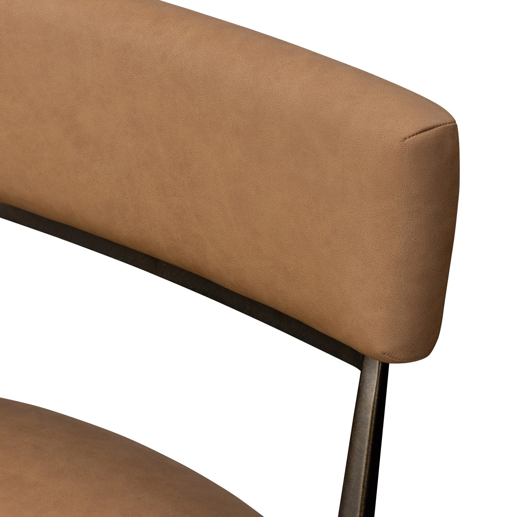Bring a slim, light look to the dining room. This dining chair pairs camel top-grain leather and bronzed iron to craft a simple, airy look. A tapered leg and decorative handle on the back elevate the look.As enthusiasts of natural materials at Amethyst, we love the warm modern inspired Somerson Dining Chair - Maestro Camel. Amethyst Home provides interior design, new home construction design consulting, vintage area rugs, and lighting in the Monterey metro area.