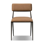 Bring a slim, light look to the dining room. This dining chair pairs camel top-grain leather and bronzed iron to craft a simple, airy look. A tapered leg and decorative handle on the back elevate the look.As enthusiasts of natural materials at Amethyst, we love the warm modern inspired Somerson Dining Chair - Maestro Camel. Amethyst Home provides interior design, new home construction design consulting, vintage area rugs, and lighting in the Washington metro area.