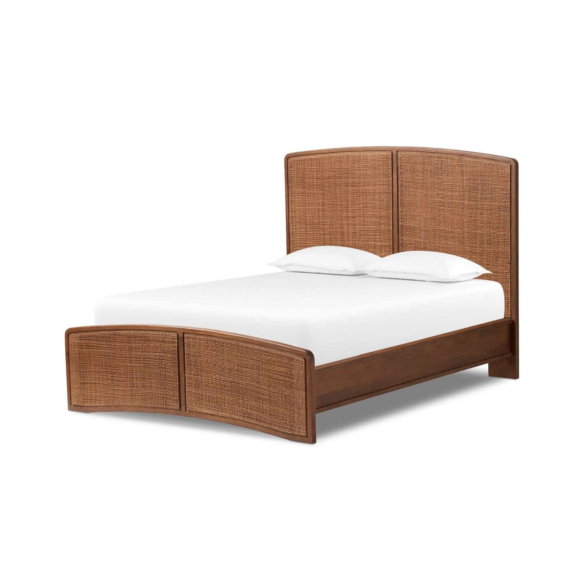 A contemporary take on classic coastal design, this bed features a cocoa cane headboard and footboard framed by solid mango with solid acacia legs and details. Warm midcentury tones contribute to the piece’s timelessness.As lovers of natural materials at Amethyst, we love the nature inspired Sondo Bed. Amethyst Home provides interior design, new home construction design consulting, vintage area rugs, and lighting in the Alpharetta metro area.
