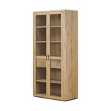 Display solo or create classic cabinetry with side-by-side multiples. This smoked oak cabinet has two drawers and multiple shelves, making a welcoming combination of open and closed storage Amethyst Home provides interior design, new home construction design consulting, vintage area rugs, and lighting in the Charlotte metro area.