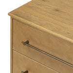 Featuring Stella Hazel Oak Veneer Nightstand by Four Hands at Amethyst Home. Bring a Nordic-inspired look to your bedroom styling. A spacious two-drawer nightstand of thick, grain-rich oak veneer encases drawer fronts covered with tan top-grain leather exclusive to Four Hands. Finished out with long, linear iron hardware. Overall Dimensions: 28.00"w x 19.50. Amethyst Home provides interior design, new home construction design consulting, vintage area rugs, and lighting in the Calabasas metro area.