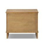 Featuring Stella Hazel Oak Veneer Nightstand by Four Hands at Amethyst Home. Bring a Nordic-inspired look to your bedroom styling. A spacious two-drawer nightstand of thick, grain-rich oak veneer encases drawer fronts covered with tan top-grain leather exclusive to Four Hands. Finished out with long, linear iron hardware. Overall Dimensions: 28.00"w x 19.50. Amethyst Home provides interior design, new home construction design consulting, vintage area rugs, and lighting in the Charlotte metro area.