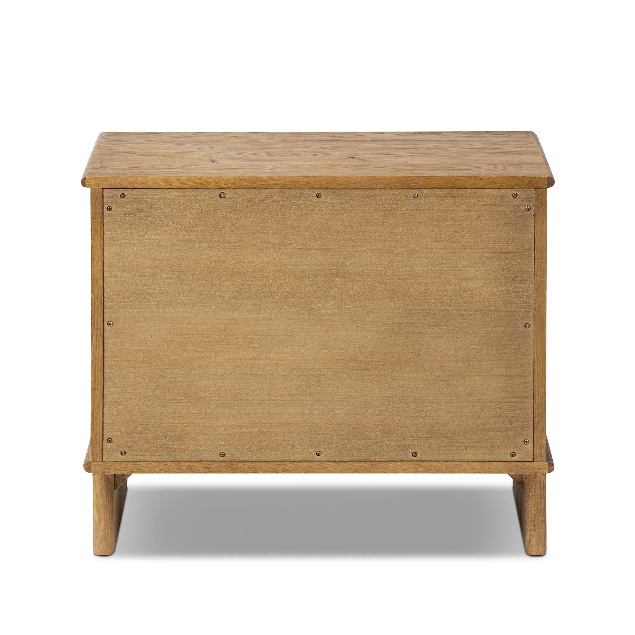 Featuring Stella Hazel Oak Veneer Nightstand by Four Hands at Amethyst Home. Bring a Nordic-inspired look to your bedroom styling. A spacious two-drawer nightstand of thick, grain-rich oak veneer encases drawer fronts covered with tan top-grain leather exclusive to Four Hands. Finished out with long, linear iron hardware. Overall Dimensions: 28.00"w x 19.50. Amethyst Home provides interior design, new home construction design consulting, vintage area rugs, and lighting in the Charlotte metro area.