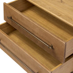 Featuring Stella Hazel Oak Veneer Nightstand by Four Hands at Amethyst Home. Bring a Nordic-inspired look to your bedroom styling. A spacious two-drawer nightstand of thick, grain-rich oak veneer encases drawer fronts covered with tan top-grain leather exclusive to Four Hands. Finished out with long, linear iron hardware. Overall Dimensions: 28.00"w x 19.50. Amethyst Home provides interior design, new home construction design consulting, vintage area rugs, and lighting in the Park City metro area.