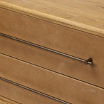 Featuring Stella Hazel Oak Veneer Nightstand by Four Hands at Amethyst Home. Bring a Nordic-inspired look to your bedroom styling. A spacious two-drawer nightstand of thick, grain-rich oak veneer encases drawer fronts covered with tan top-grain leather exclusive to Four Hands. Finished out with long, linear iron hardware. Overall Dimensions: 28.00"w x 19.50". Amethyst Home provides interior design, new home construction design consulting, vintage area rugs, and lighting in the Portland metro area.